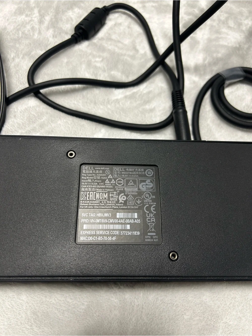 Dell WD22TB4 LA180PM180 USB C Thunderbolt Power Adapter 4 docking station 180W